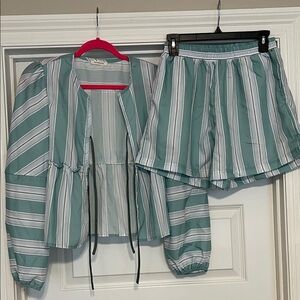 NWOT SundayUp Green and Blue Striped Set size Large